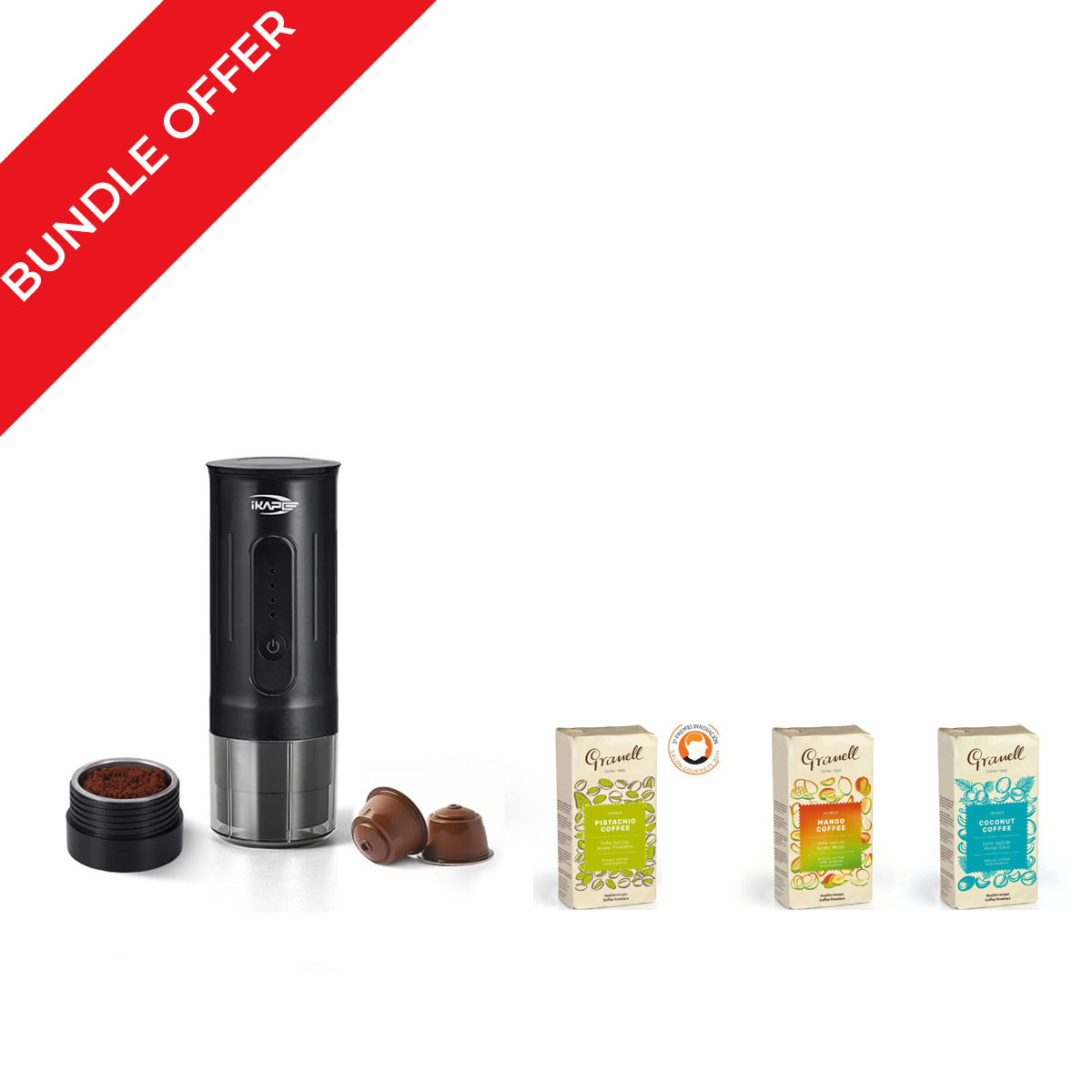 IKAPE Kapo K1 Portable Espresso Maker + 3 Granell Ground Coffee 250g Bundle
