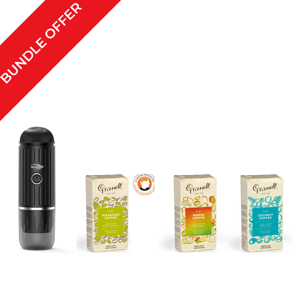 IKAPE Portable Electric Espresso Maker V1 + 3 Granell Ground Coffee 250g Bundle