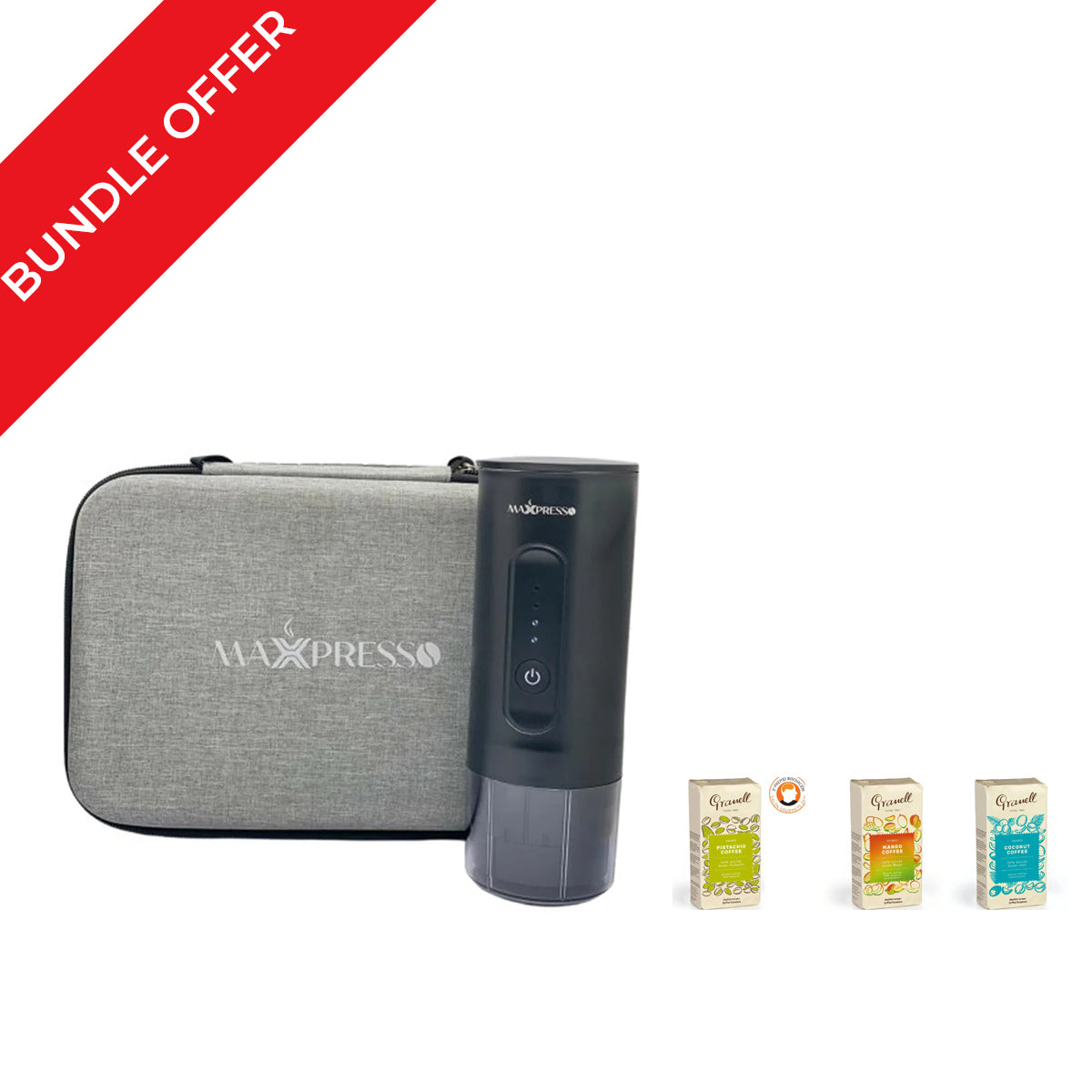 MaxxPresso Portable Espresso Coffee Maker M4 + 3 Granell Ground Coffee 250g Bundle
