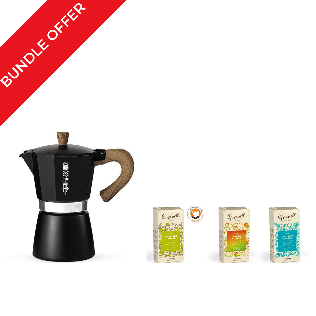MHW Moka Pot 300ml White + 3 Granell Ground Coffee 250g Bundle