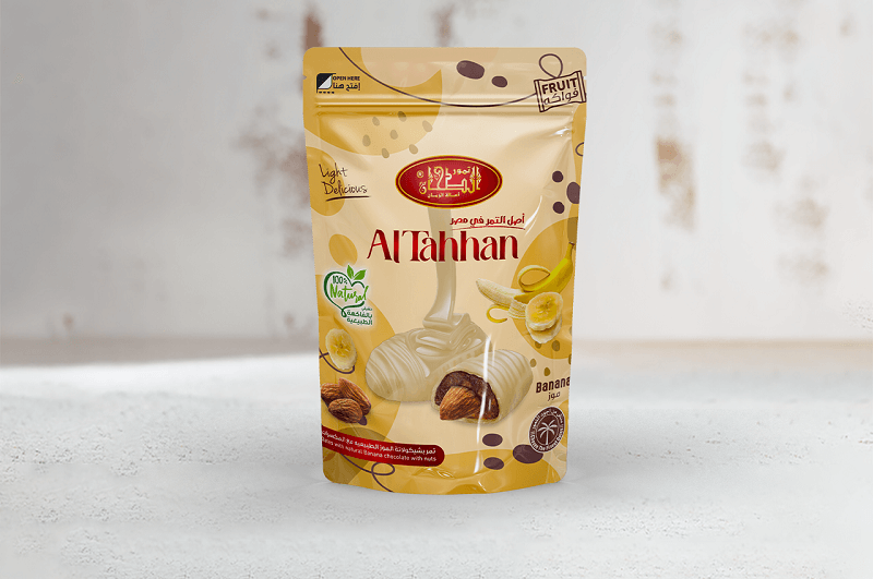 Al Tahan - Dates covered with natural banana fruits chocolate Stuffed with Almond - 100g