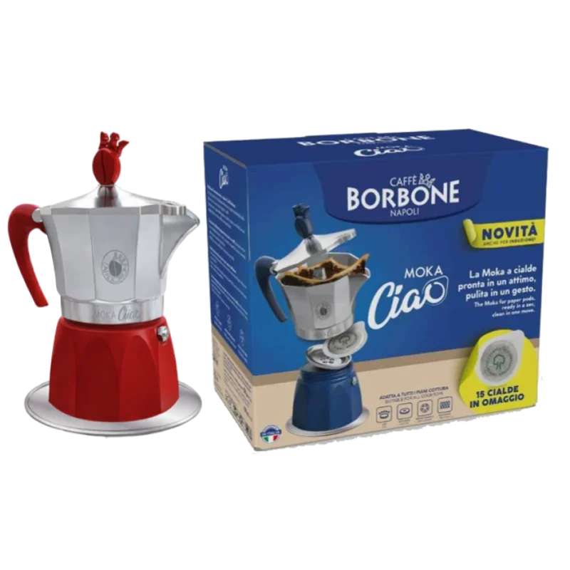 Caffè Borbone MokaCiao Coffee Maker 3 Cups & 15 Pods - Red