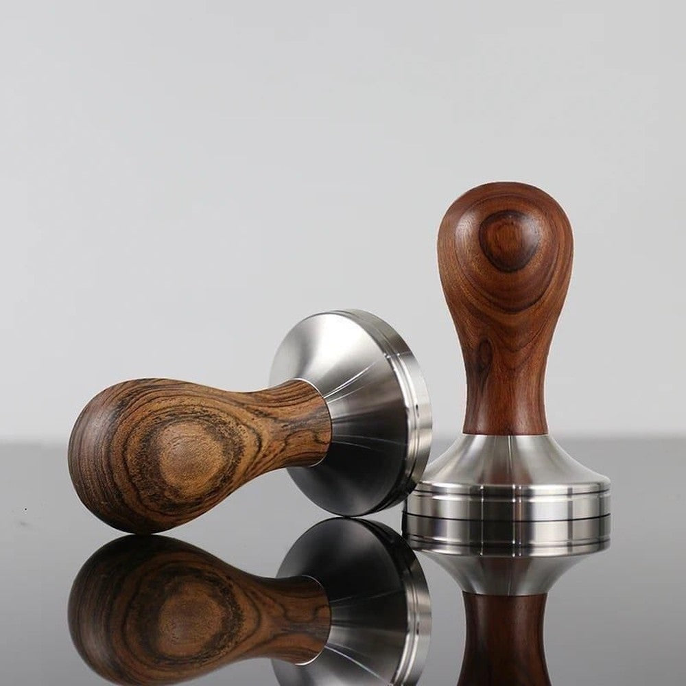 Wood handle espresso tamper with 51mm stainless steel base
