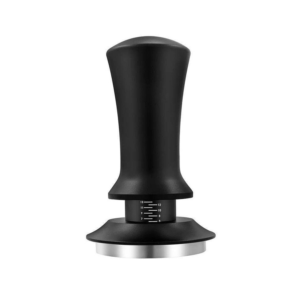 Black calibrated 51mm espresso hand tamper with stainless steel base