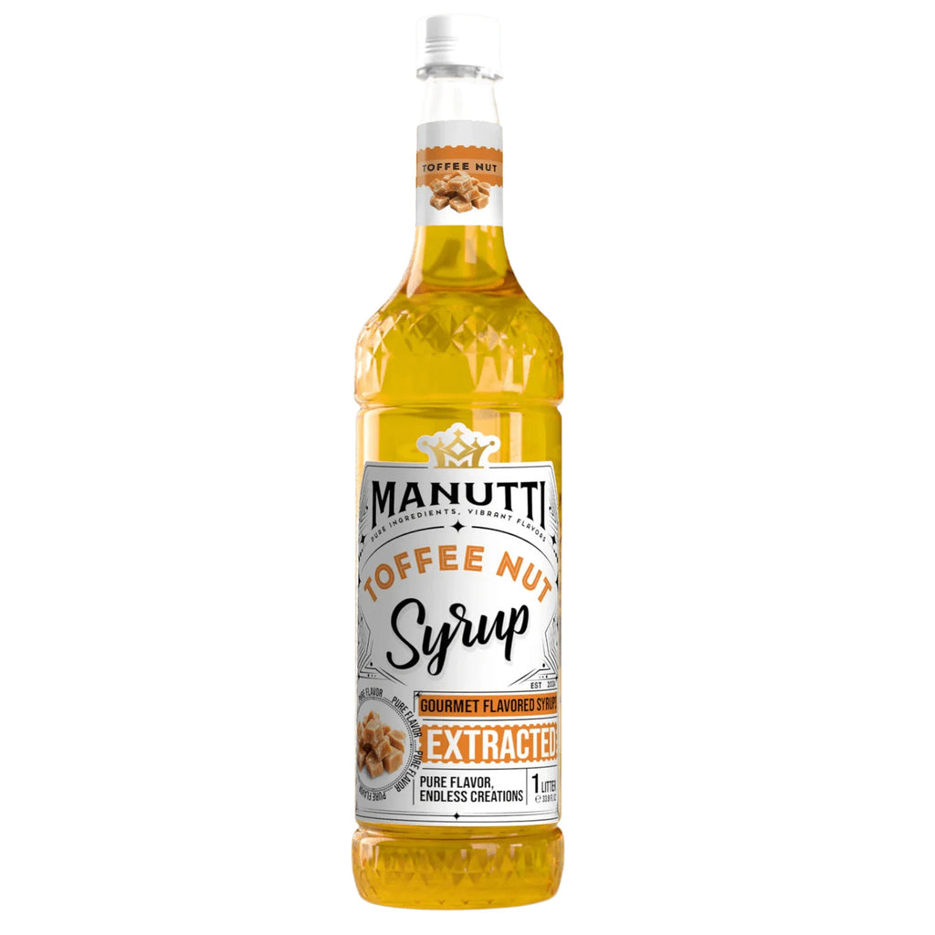 Manutti Toffee Nut Syrup 1L bottle with a brown label