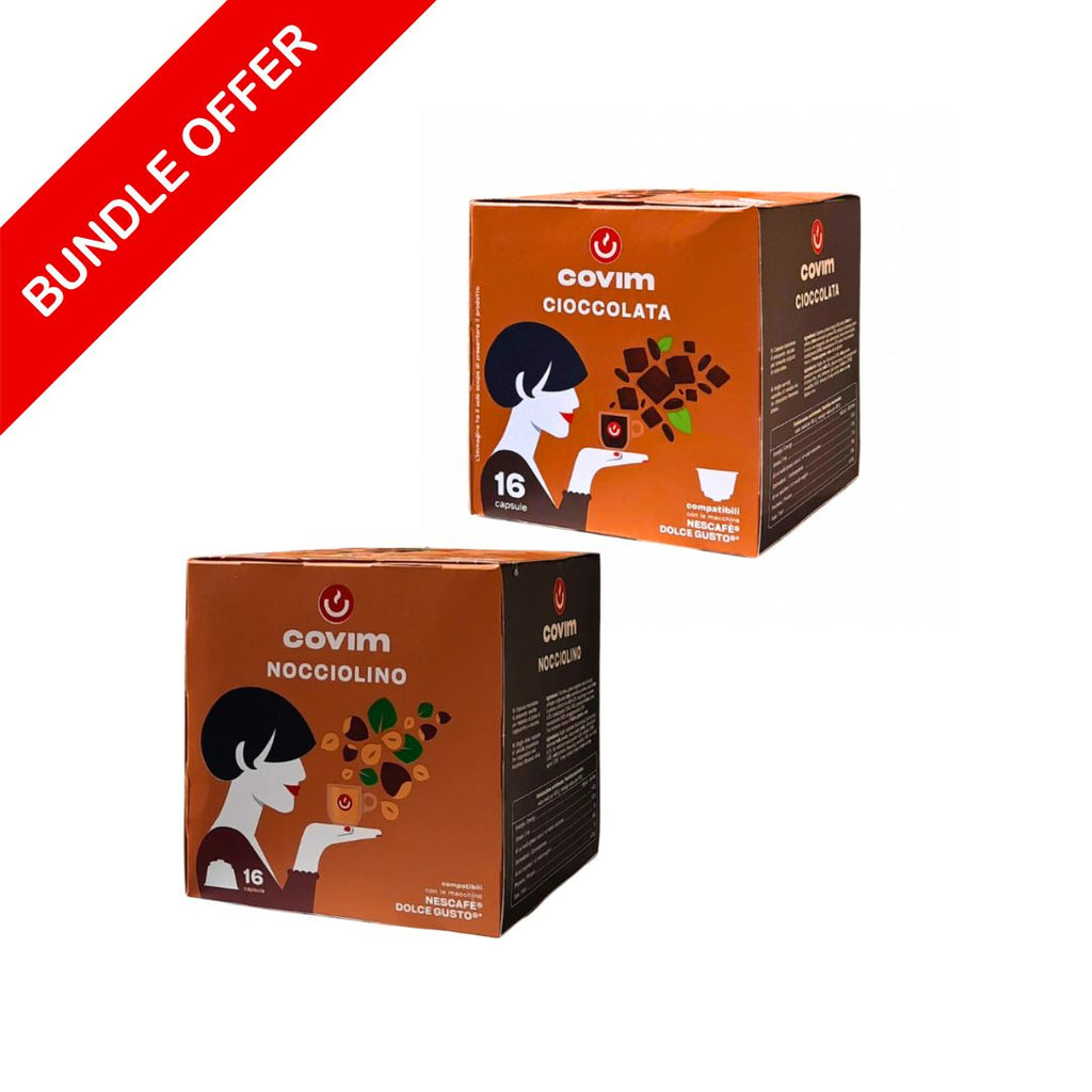 (32 Pods) COVIM - Sweet Bundle Cioccolata & Nocciolino Dolce Gusto Pods - 16 Pods X2