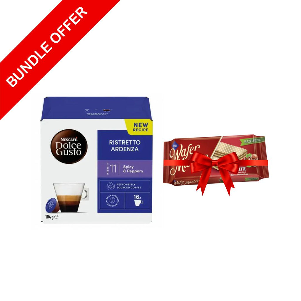 Nescafé - Dolce Gusto Ristretto Ardenza - 16 Capsules + Free Time Wafer Master Gofrette Wafer Hazelnut - 35g Bundle