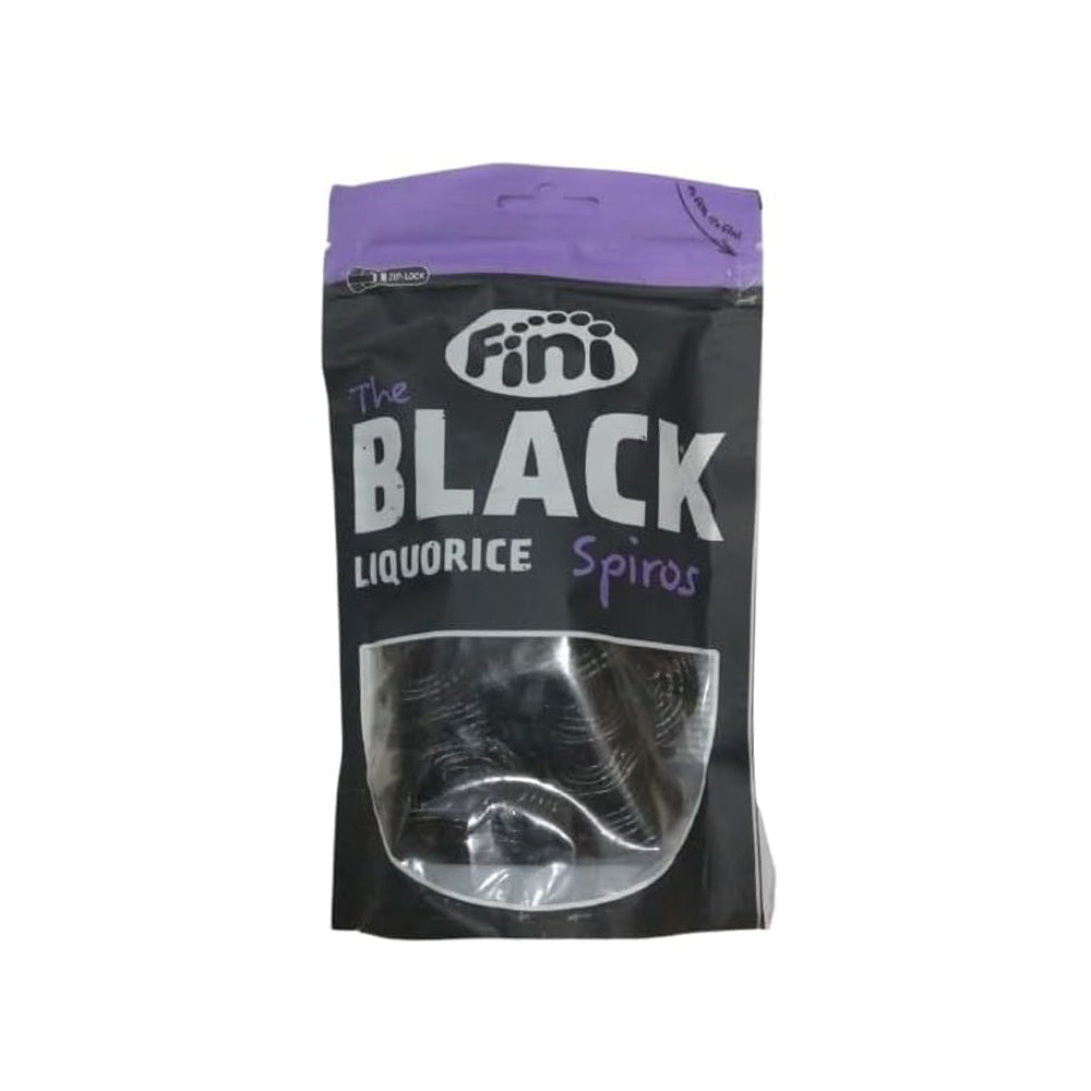 Fini Candy Liquorice Blacks Spiros 180g front pack