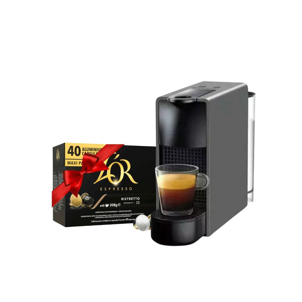 Nespresso Bundle - Essenza Mini Gray - Rectangular + 40 L'Or Ristretto Capsules