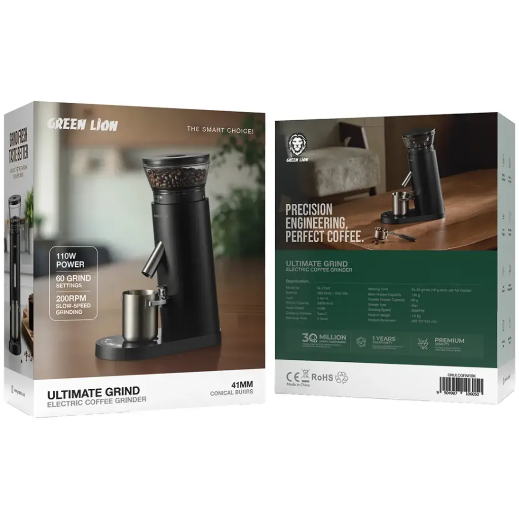 Green Lion Ultimate Grind Electric Coffee Grinder Black packaging