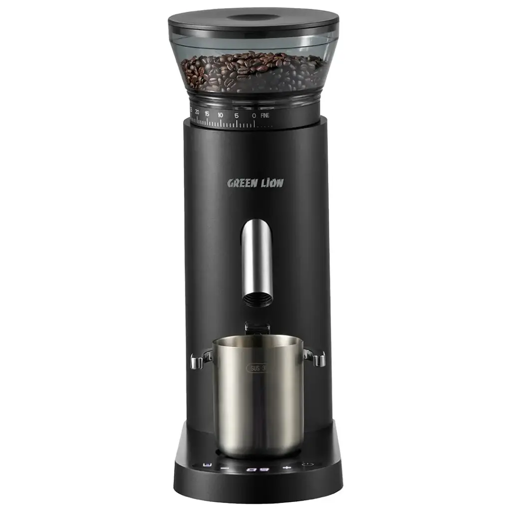 Green Lion Ultimate Grind Electric Coffee Grinder Black front view