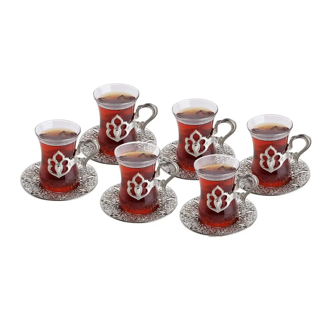 KGA1 KGA - Silver Tea Cup Set - 6 Pieces #7213 at Coffee & Cream Egypt