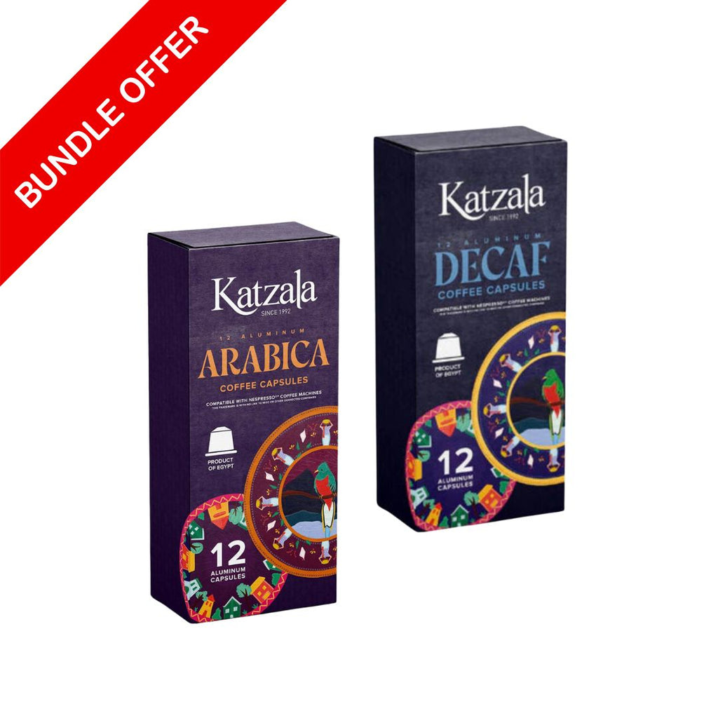 Katzala Coffee Bundle - Arabica Compatible by Nespresso -12 capsules + Decaf Compatible by Nespresso -12 capsules