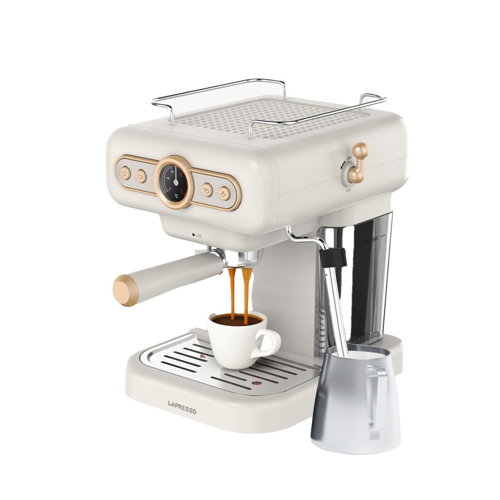 LePresso Retro Espresso Boiler Machine with Milk Steamer – White