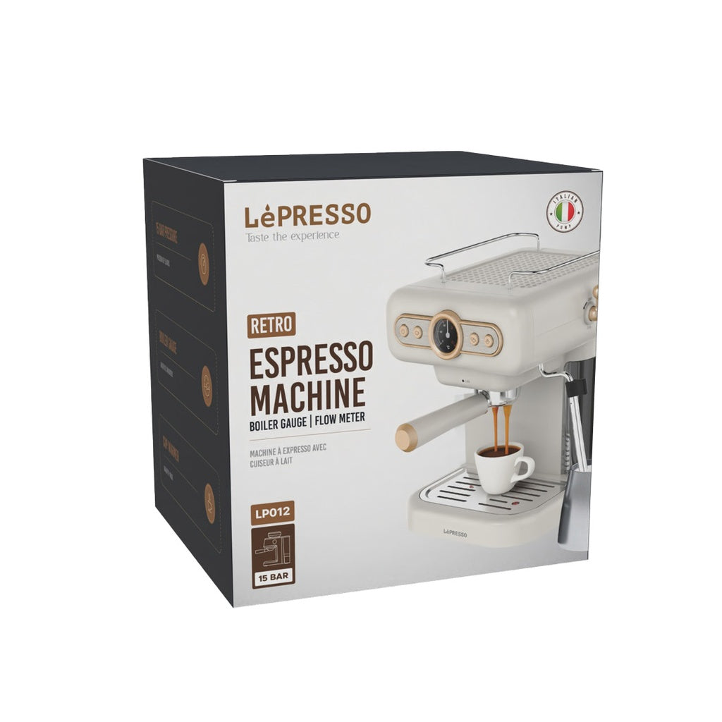 LePresso Retro Espresso Boiler Machine with Milk Steamer – White