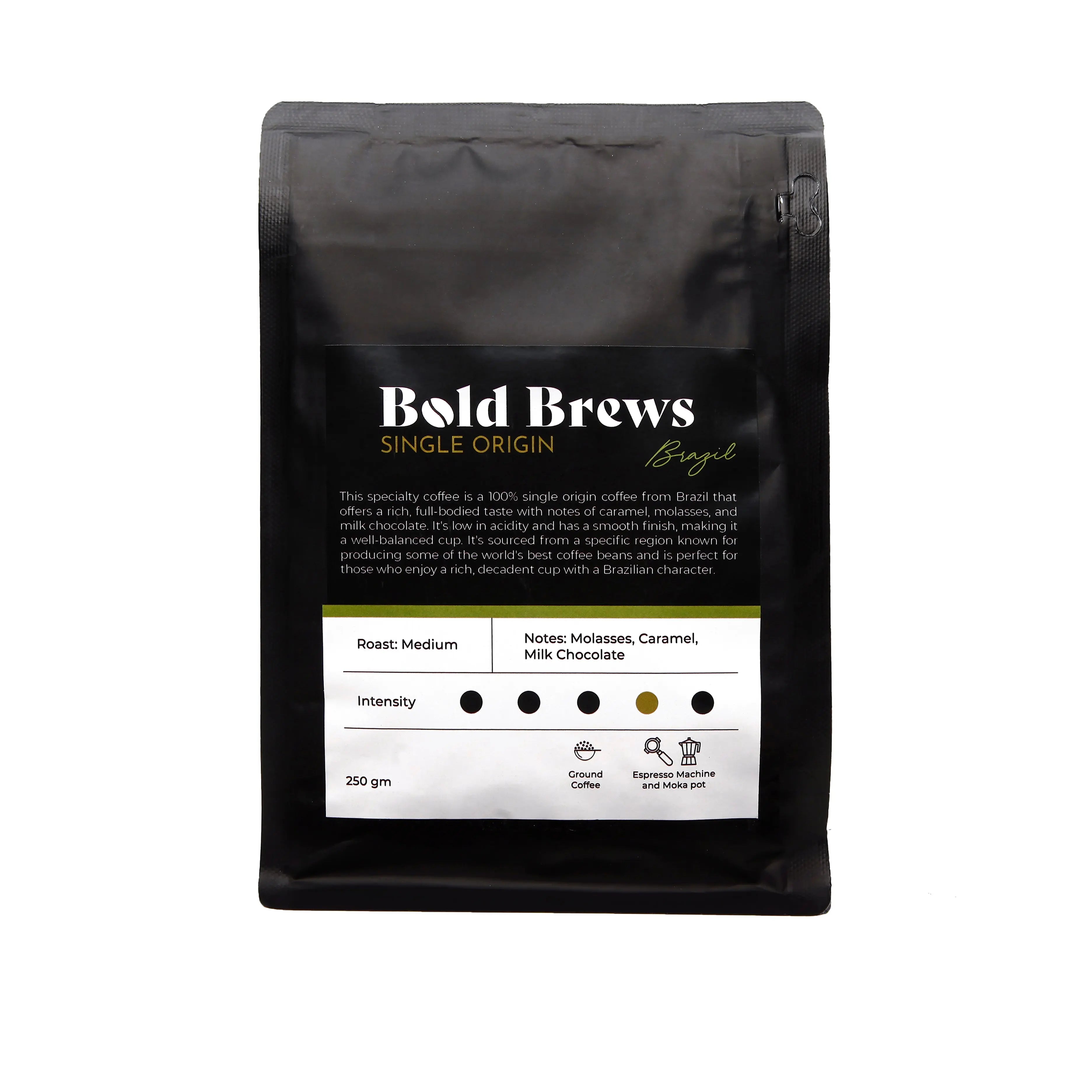 Order Bold Brews - Brazil 100% Arabica Ground Coffee Espresso - 250g for LE 265.00 at Coffee & Cream, All your coffee needs in one place. Shop Coffee, Beans, Ground Coffee, Instant Coffee, Creamers, Coffee Machines, Blenders, and more. 50+ Brands Monin, L