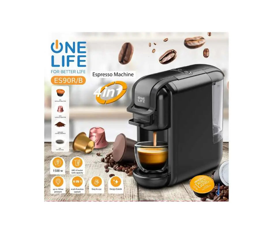 Order One life - Espresso Machine Multi Capsule Coffee Maker 4 in 1 ES90R/B ( With warranty) for LE 8499.00 at Coffee & Cream, All your coffee needs in one place. Shop Coffee, Beans, Ground Coffee, Instant Coffee, Creamers, Coffee Machines, Blenders, and