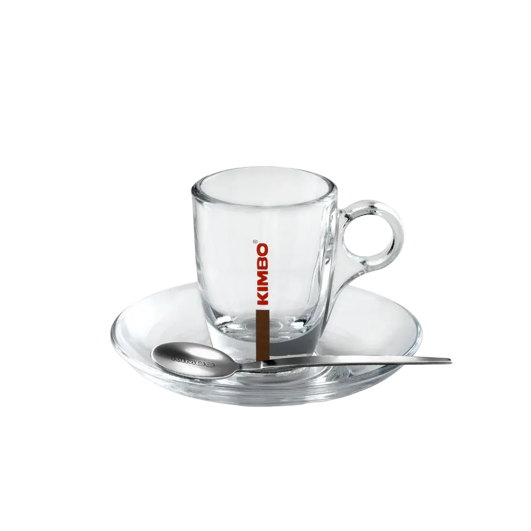 Kimbo - Glass Espresso cups with saucers - 60ml at Coffee & Cream Egypt