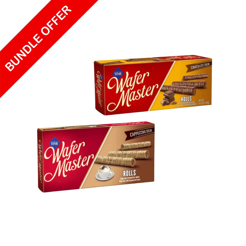 Time Wafer Master Cappuccino & Chocolate Cream Rolls Bundle - 65g X2