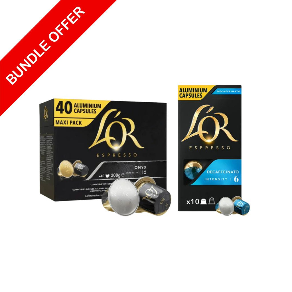 (50 Capsules) L'or Bundle (40 Onyx  & 10 Decaf  ) - Compatible By Nespresso