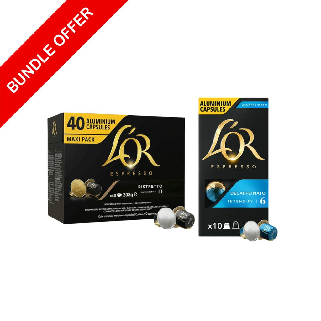 (50 Capsules) L'or Bundle (40 Ristretto & 10 Decaf ) - Compatible By Nespresso