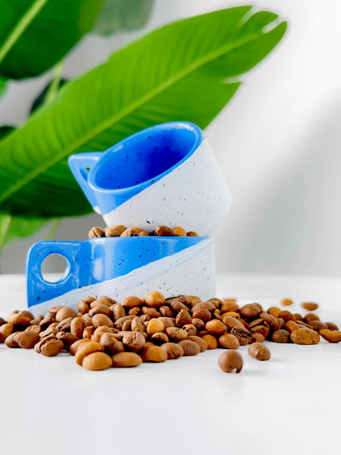 Handmade Pottery - Blue Espresso Cup - 100 ml (Set of 2)