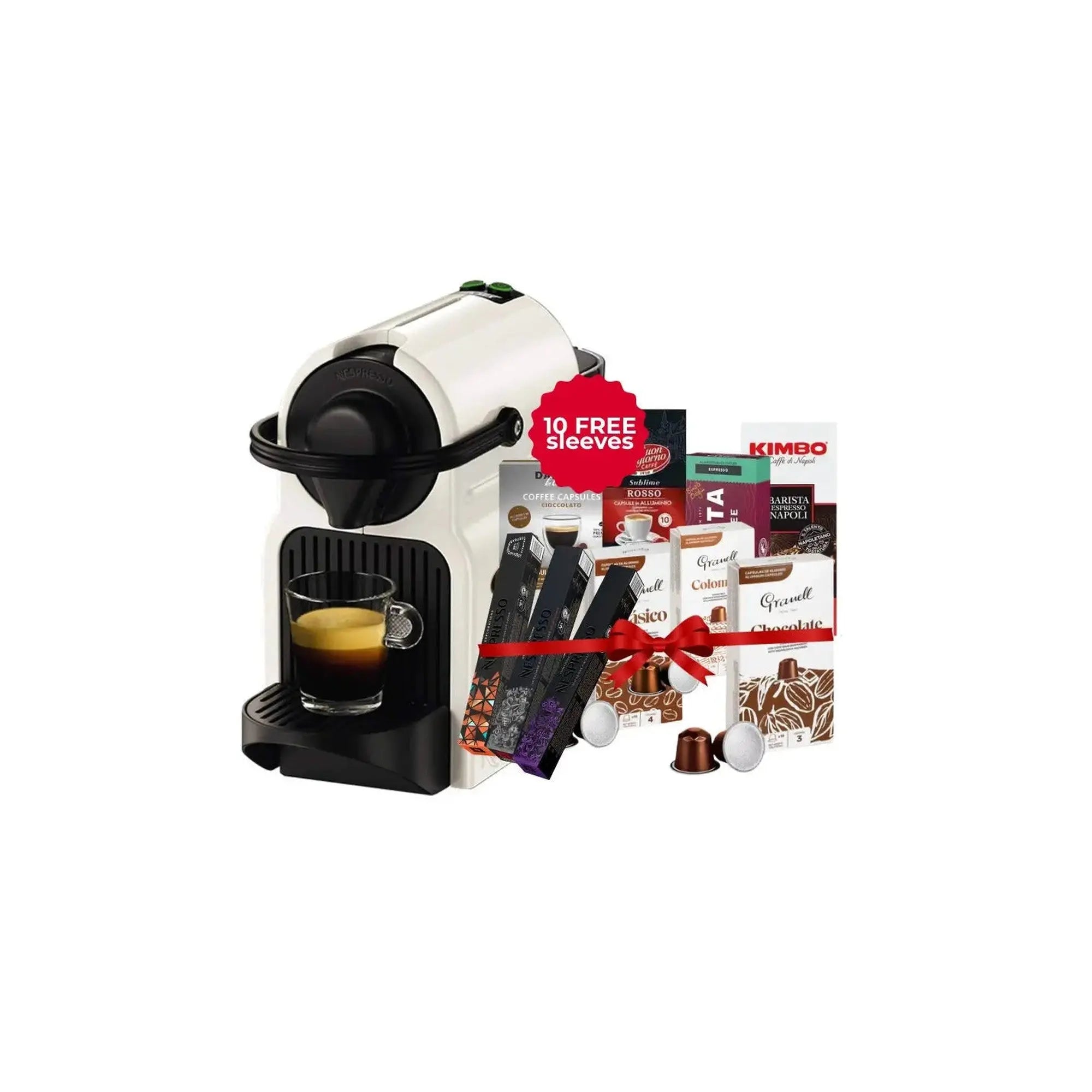 Nespresso Inissia Capsules Machine White Creamy + 100 FREE Coffee Capsules Bundle at Coffee & Cream Egypt