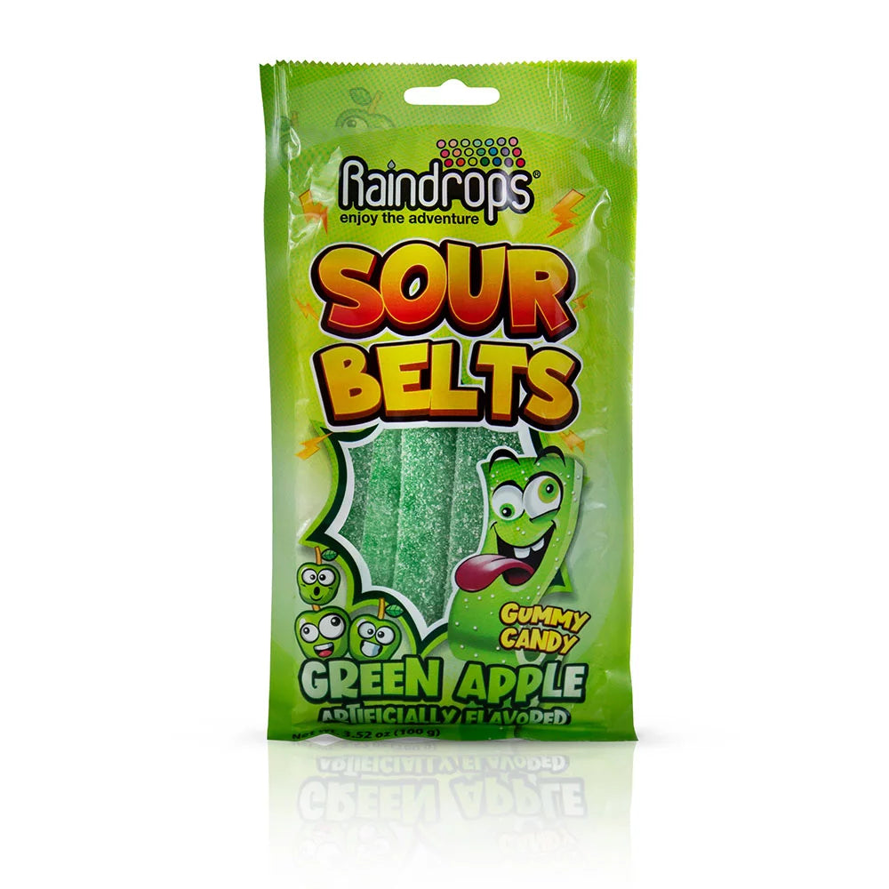 Raindrops - Sour Belts Green Apple Flavor - 100g  best before 7/2024