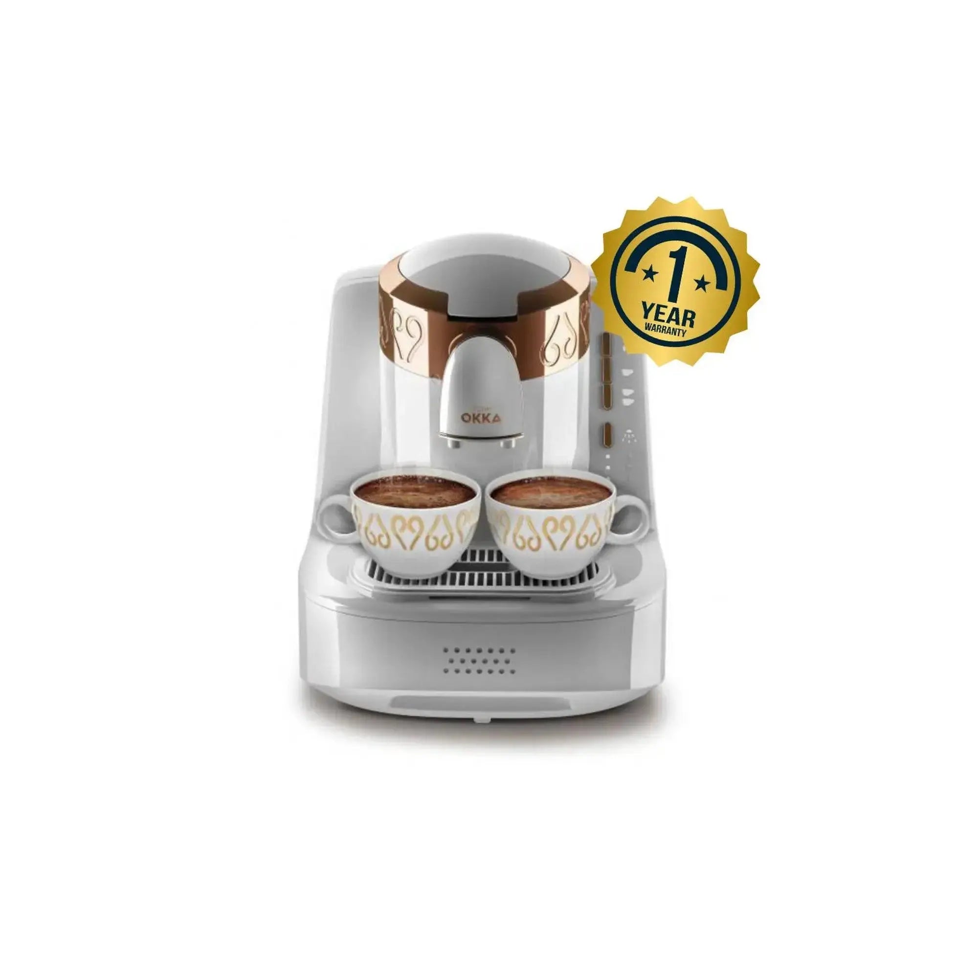 Arzum Okka Automatic Turkish Coffee Machine , OK001 , White/Copper - 710 W at Coffee & Cream Egypt