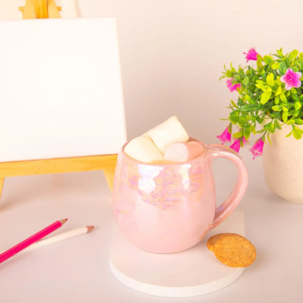 Happiness Handmade Pottery Coffee Mug - Light Pink at Coffee & Cream Egypt