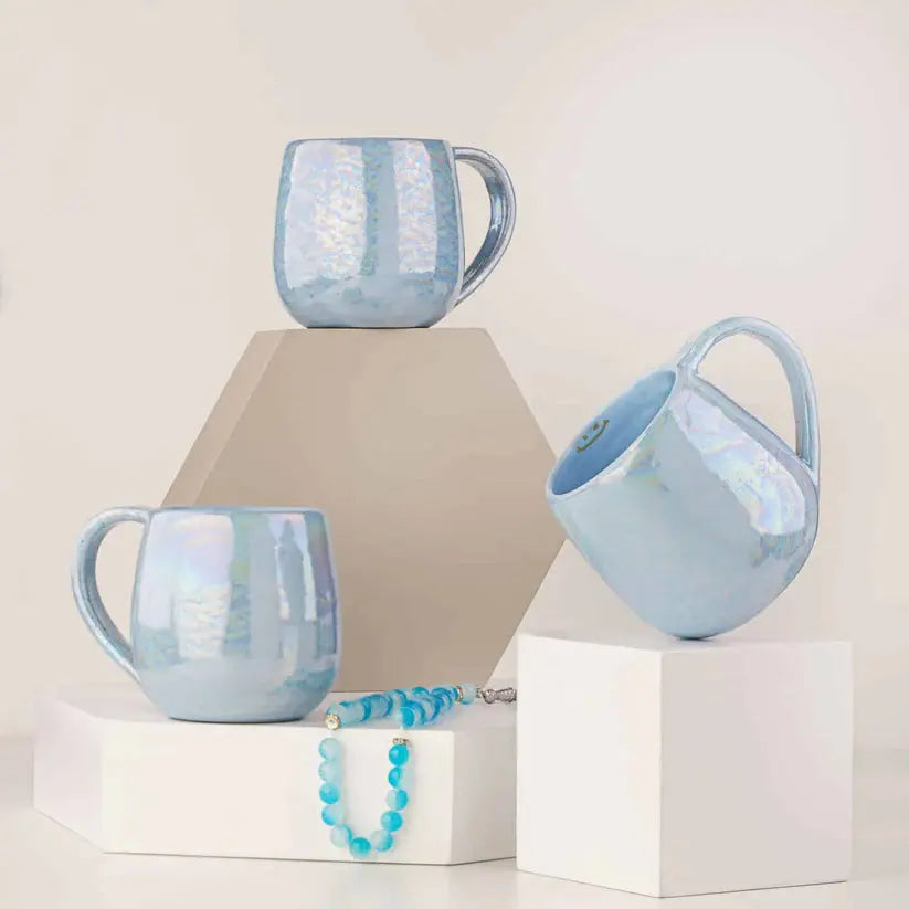 Happiness Handmade Pottery Coffee Mug - Baby Blue at Coffee & Cream Egypt