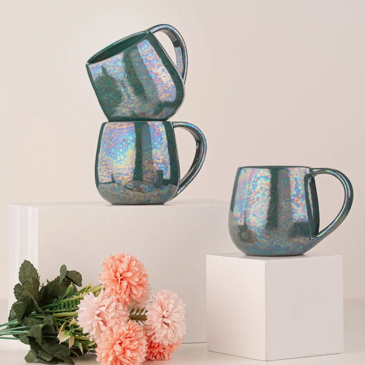 Happiness Handmade Pottery Coffee Mug - Emerald Color at Coffee & Cream Egypt