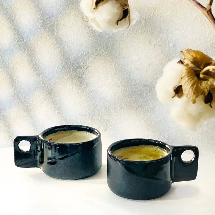 Order Handmade Pottery - Black Espresso Cup - 100 ml (Set of 2) for LE 430.00 at Coffee & Cream, All your coffee needs in one place. Shop Coffee, Beans, Ground Coffee, Instant Coffee, Creamers, Coffee Machines, Blenders, and more. 50+ Brands Monin, Lavazz