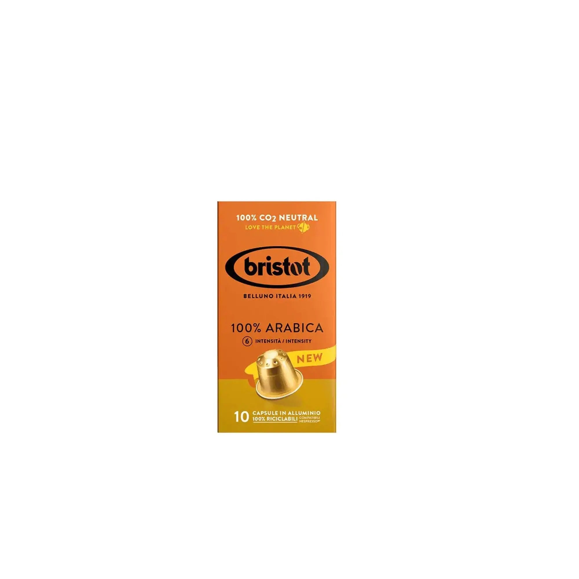 Order Bristot - 100% Arabica Compatible by Nespresso - 10 capsules for LE 149.00 at Coffee & Cream, All your coffee needs in one place. Shop Coffee, Beans, Ground Coffee, Instant Coffee, Creamers, Coffee Machines, Blenders, and more. 50+ Brands Monin, Lav