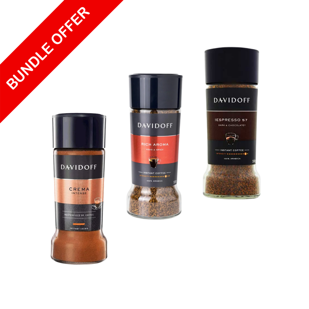Order Davidoff Instant Coffee Variety 100gx3 - Bundle for LE 999.00 at Coffee & Cream, All your coffee needs in one place. Shop Coffee, Beans, Ground Coffee, Instant Coffee, Creamers, Coffee Machines, Blenders, and more. 50+ Brands Monin, Lavazza, Starbuc