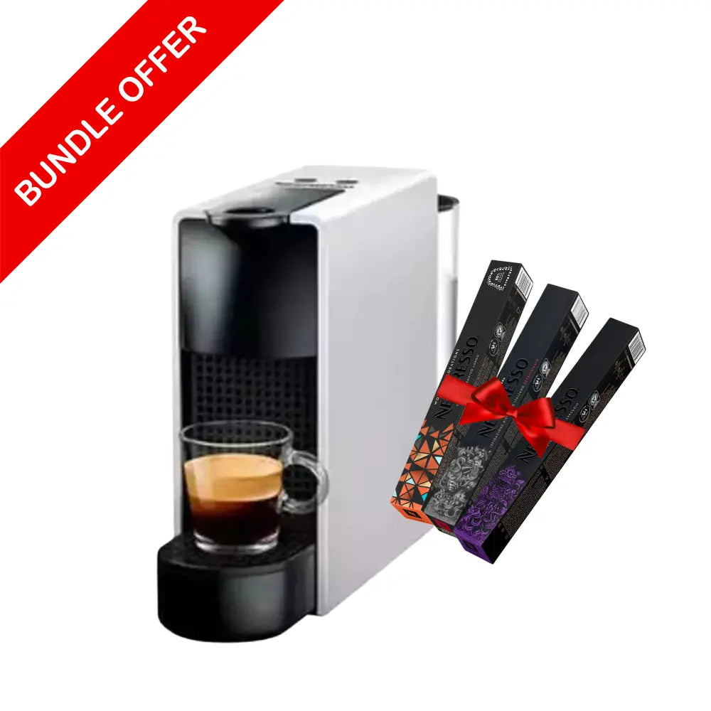 Nespresso Essenza Mini Coffee Machine Silver - Rectangular + Free 30 Coffee Capsules by Nespresso at Coffee & Cream E...