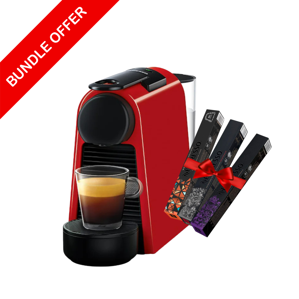 Nespresso Essenza Mini Coffee Machine Red + Free 30 Coffee Capsules by Nespresso