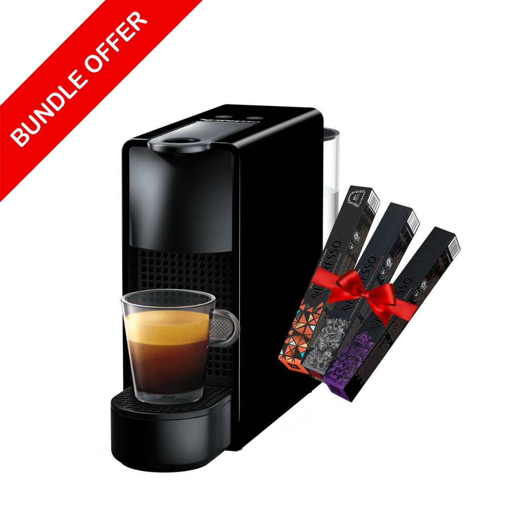Nespresso - Essenza Mini Coffee Machine Black - Rectangular C30 + Free 30 Coffee Capsules by Nespresso