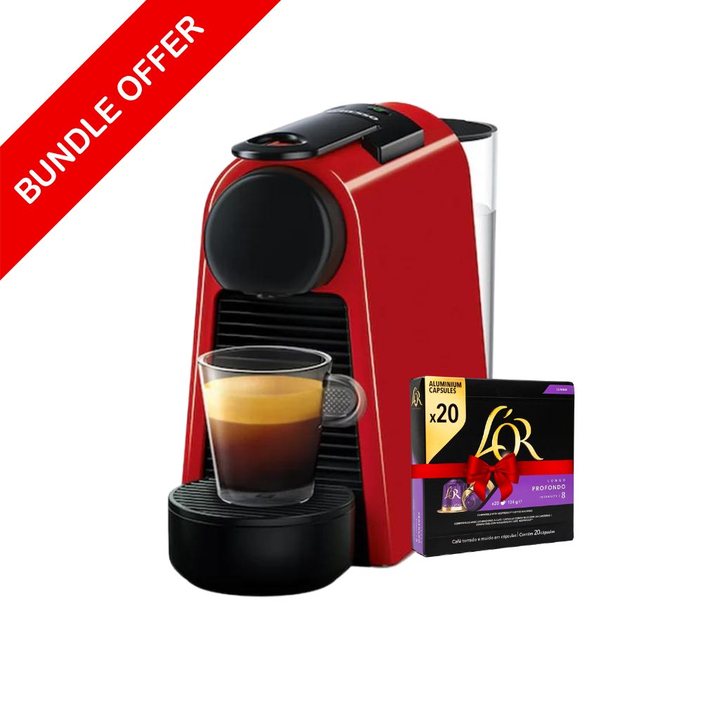Essenza Mini Bundle - Nespresso - Essenza Mini Red + L'or Profondo Coffee Capsules - 20 Capsules