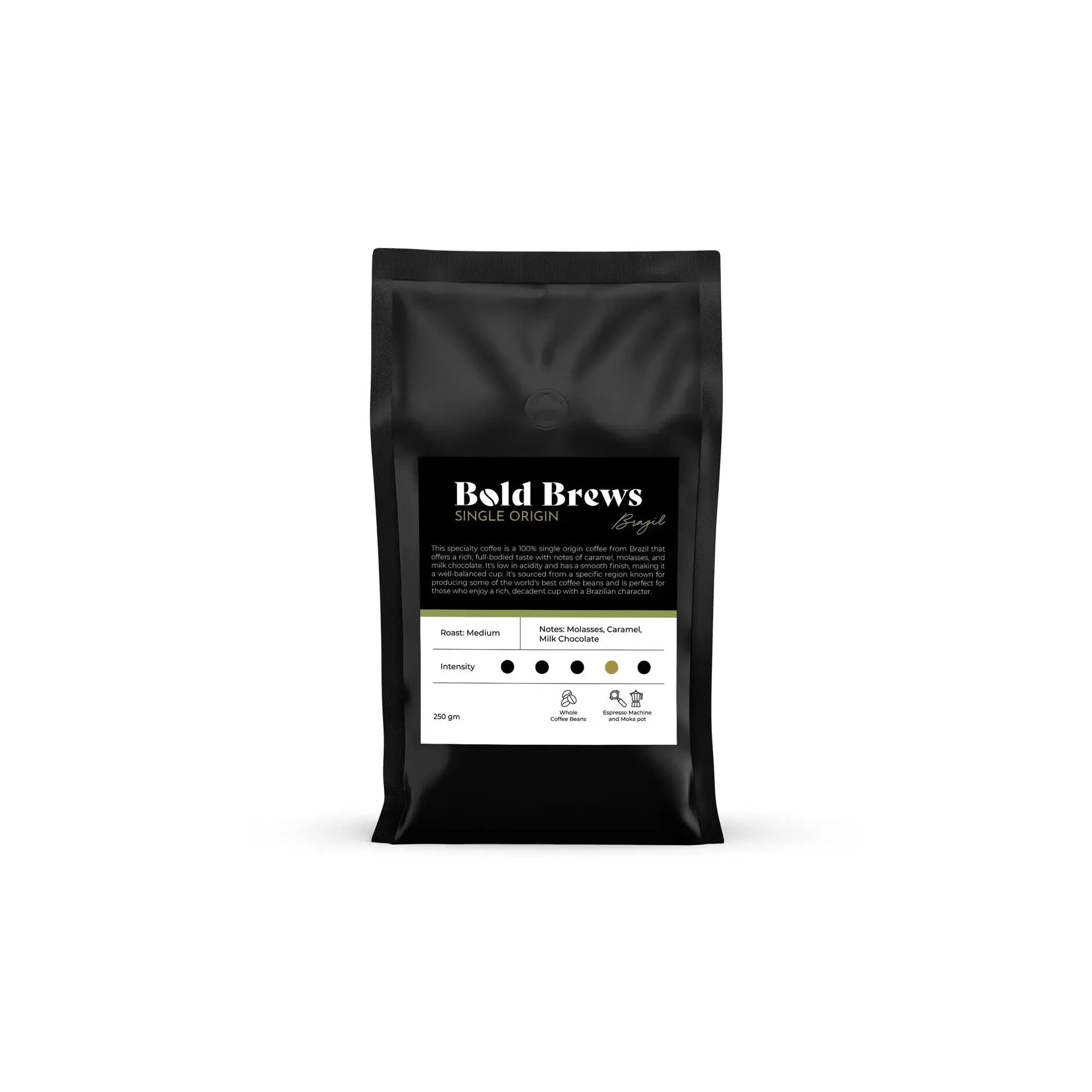 Order Bold Brews - Brazil 100% Arabica Whole Coffee Beans - 250g for LE 260.00 at Coffee & Cream, All your coffee needs in one place. Shop Coffee, Beans, Ground Coffee, Instant Coffee, Creamers, Coffee Machines, Blenders, and more. 50+ Brands Monin, Lavaz