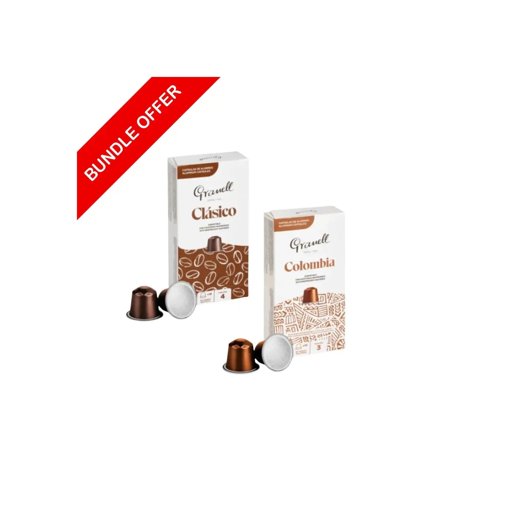(20 Capsules) Granell - Clasico & Colombia Compatible With Nespresso - 2X10 capsules - Bundle at Coffee & Cream Egypt
