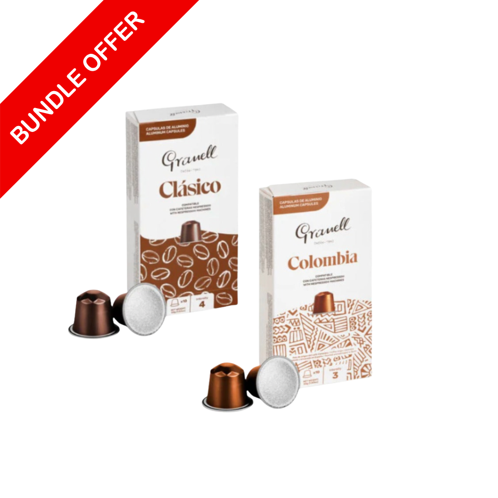(20 Capsules) Granell - Clasico & Colombia Compatible With Nespresso - 2X10 capsules - Bundle