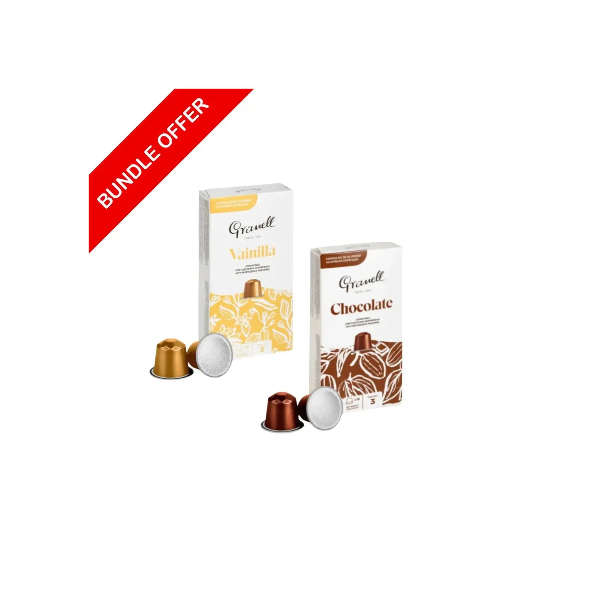 (20 Capsules) Granell - Vainilla & Chocolate Compatible With Nespresso - 2X10 capsules - Bundle at Coffee & Cream Egypt