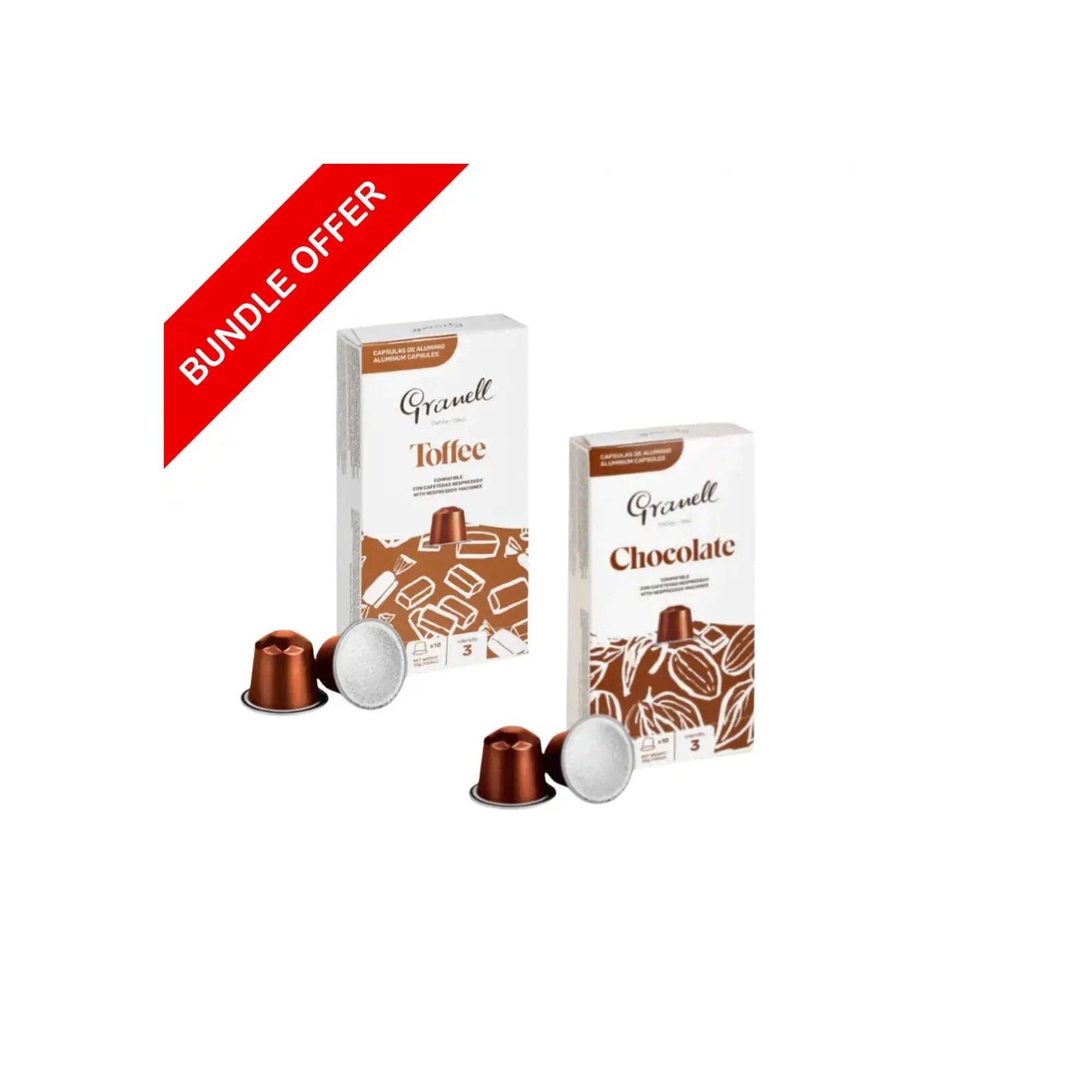 (20 Capsules) Granell - Toffee & Chocolate Compatible With Nespresso - 2X10 capsules - Bundle at Coffee & Cream Egypt