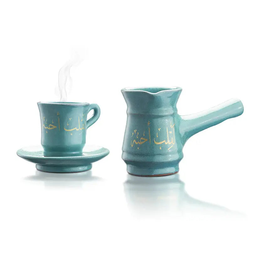 Order Handmade Pottery - Tiffany Green Coffee Gift Set - For a Heart I l Love for LE 875.00 at Coffee & Cream, All your coffee needs in one place. Shop Coffee, Beans, Ground Coffee, Instant Coffee, Creamers, Coffee Machines, Blenders, equipment and more.