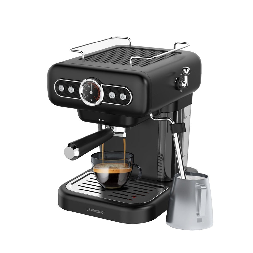 LePresso Retro Espresso Boiler Machine with Milk Steamer in black