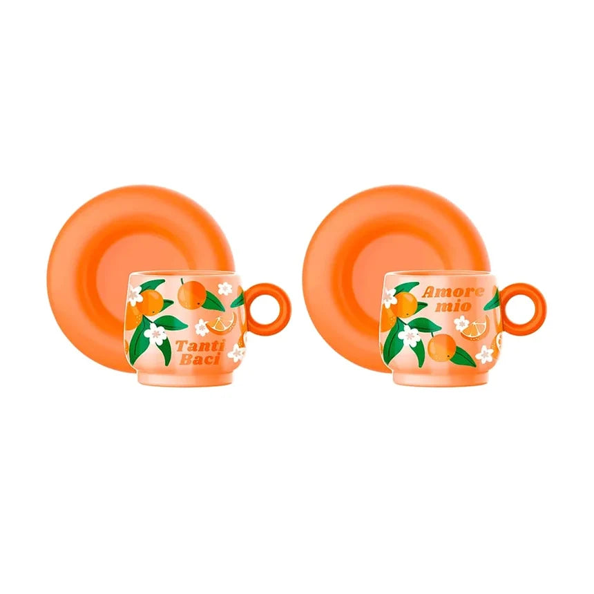 Bialetti Arancia Espresso Cups With Saucer - 90ml - Set of 2