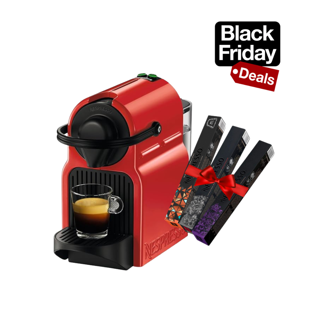 Nespresso - Inissia C40 Coffee Machine Red + Free 30 Coffee Capsules by Nespresso