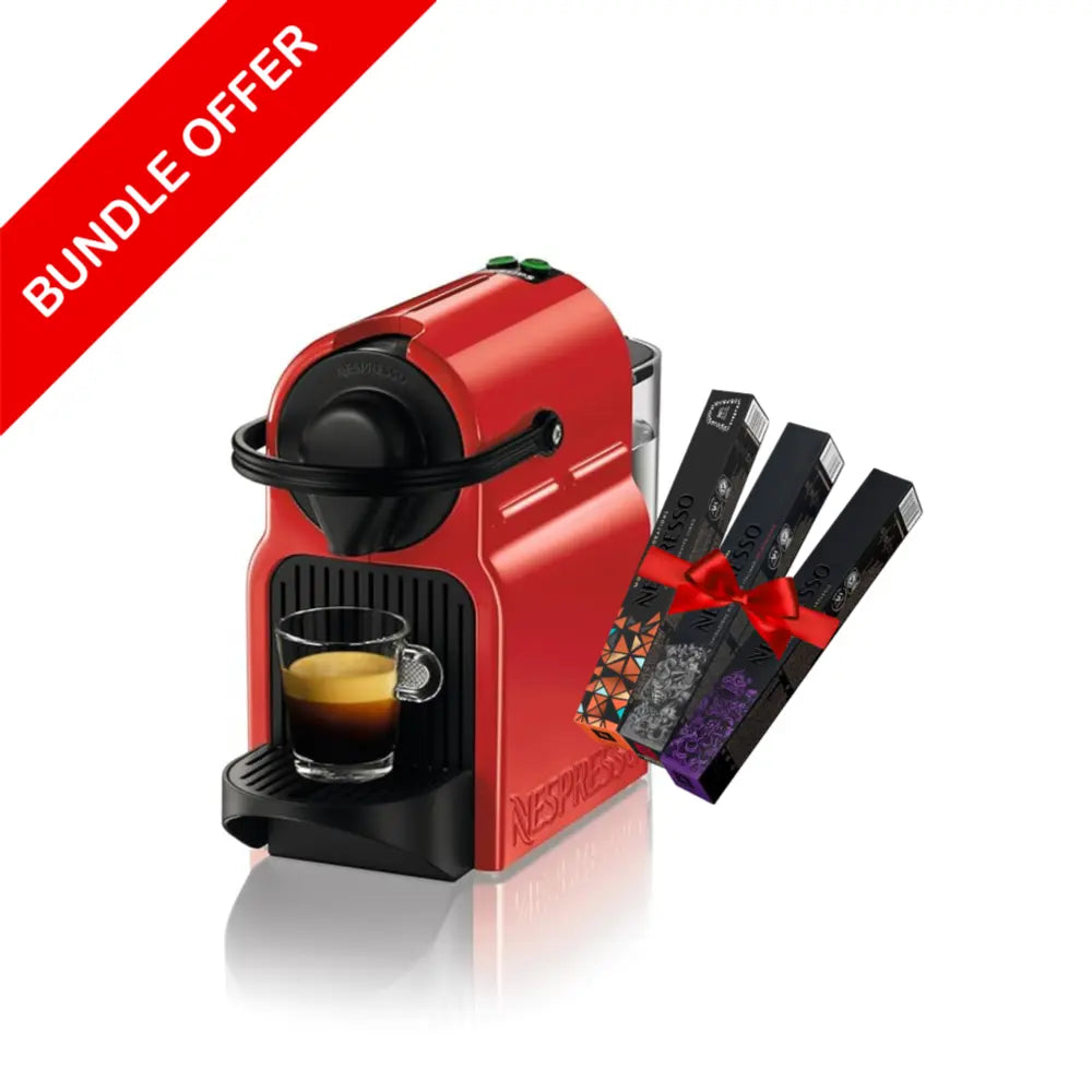 Nespresso Inissia C40 Coffee Machine Red + Free 30 Coffee Capsules by Nespresso at Coffee & Cream Egypt