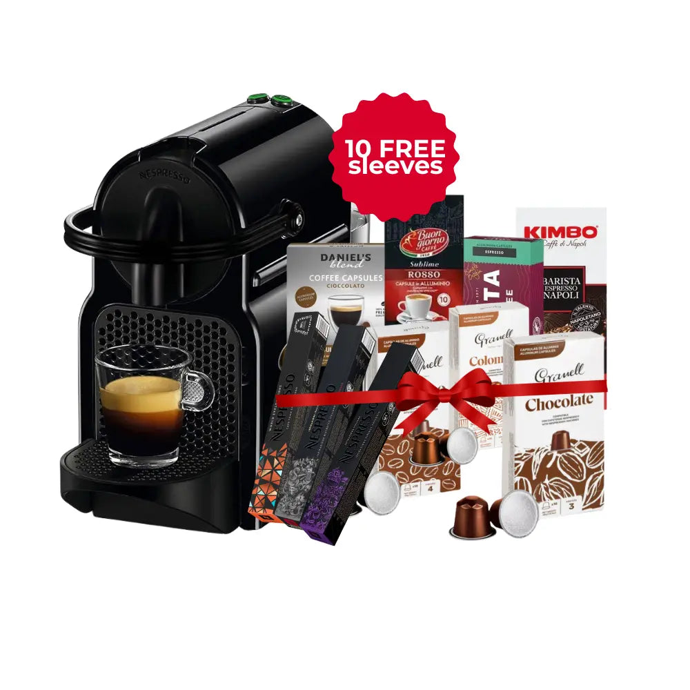 Nespresso Inissia Capsules Machine Black + 100 FREE Coffee Capsules Bundle Coffee & Cream